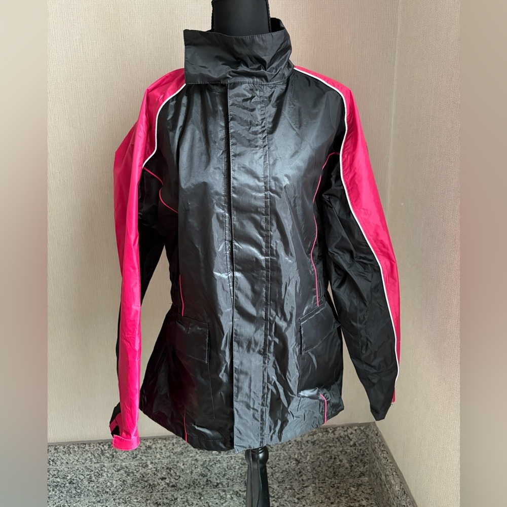 Joe Rocket Jacket Women's L black pink Rain suit Waterproof Zip Up